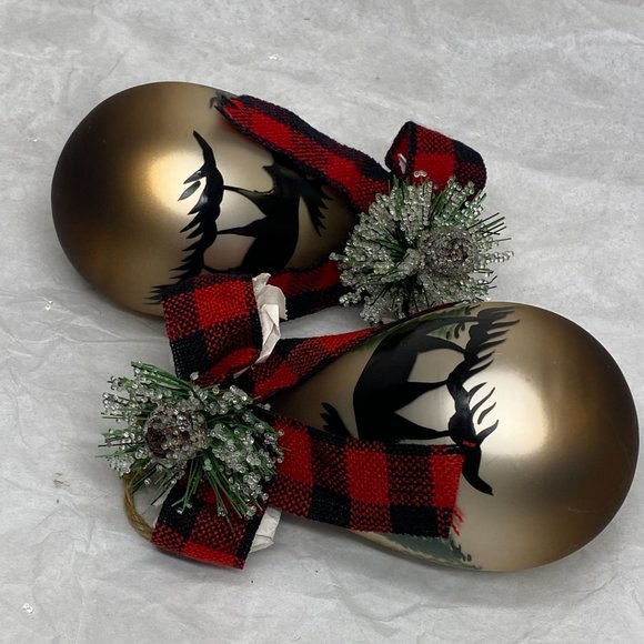 Brown Glass Teardrop Christmas Ornaments W Moose N Trees Design Set of 2 NWT - Picture 13 of 16